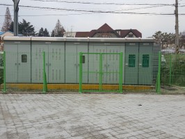 제천소재 중학교 고압변압기 주변 일반메쉬휀스 (앙카용, 연두색, 링밴드보조, 하부캡입, 철거 후 시공) + 메쉬출입 쌍문